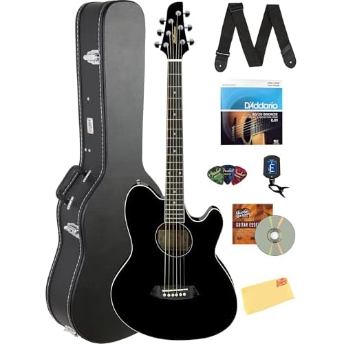 Ibanez TCY10E Talman Acoustic-Electric Guitar - Black High Gloss Bundle with Case, Tuner, Strap, DAddario Strings, Picks, Austin Bazaar Instructional DVD, and Polishing Cloth