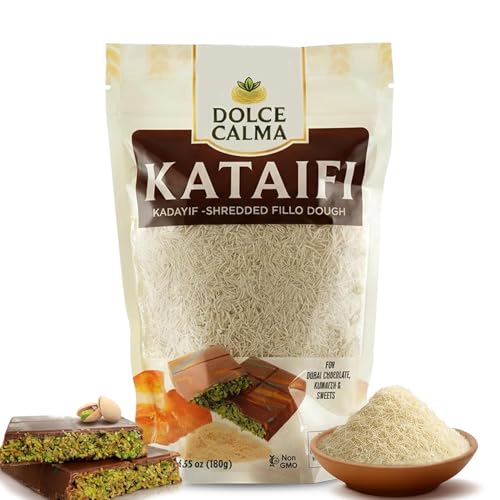Dolce Calma Premium Dried Kataifi Dough 180g  6.4oz Kadayif for Dubai Chocolate Bar, Kunafa & Baklava Desserts, Finely Shredded Fillo, Resealable Bag, Phyllo for Pistachio Cream Bakery Dry Knafeh