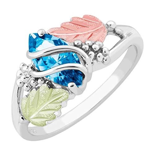 Marquise Blue Topaz Double Wrap Ring, Sterling Silver, 12k Green and Rose Black Hills Gold