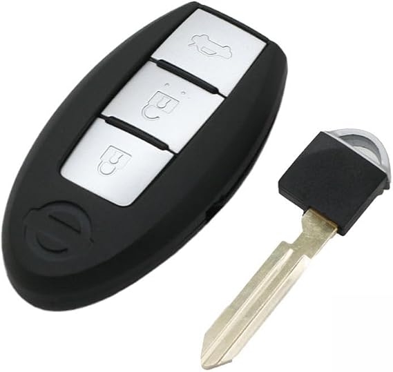 Replacement Key Shell + Uncut Blank Emergency Insert Key Compatible with NISSAN 3 Button Smart Keyless Entry Remote Key Case Fob PG516