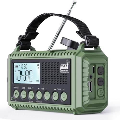 12000mAh Emergency Radio - AUTO NOAA Weather Alert, Solar Hand Crank AMFMSWNOAA, Flashlight, Phone Charger, SOS Siren, Survival Kit for Camping, Storms, Power Outages