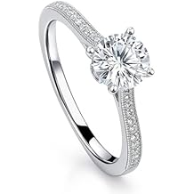 BERRICLE Sterling Silver Solitaire Wedding Engagement Promise Rings for Her, 1 Carat Round Cut Cubic Zirconia CZ Ring