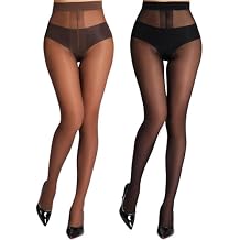 MERYLURE Sheer Black Tights for Women T-Crotch 20D Ultra Thin Pantyhose High Waist Stockings Reinforced Toes 2 Pairs