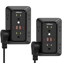 Surge Protector Outlet Extender, 6 Outlet Extender with 4 USB Charging Ports (2 USB C), 3 Sided Multi Plug Wall Adapter for Home, Office, Travel-2 Pack,Black