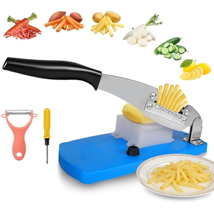 French Fry Cutter for Potatoes, Mandoline Slicer for Uniform Slices & Vegetable Chopper, Professional Potato Slicer with Comfort Handle and Stainless Steel Blade for Easy Homemade FriesChips