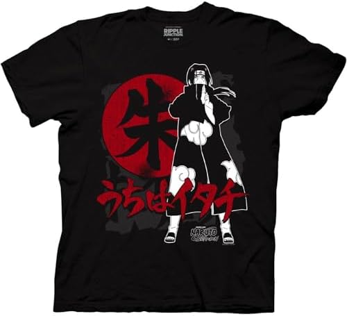 Ripple Junction Naruto Shippuden Men's Short Sleeve T-Shirt Itachi Uchiha Akatsuki Ring Kanji Anime Officially Licensed
