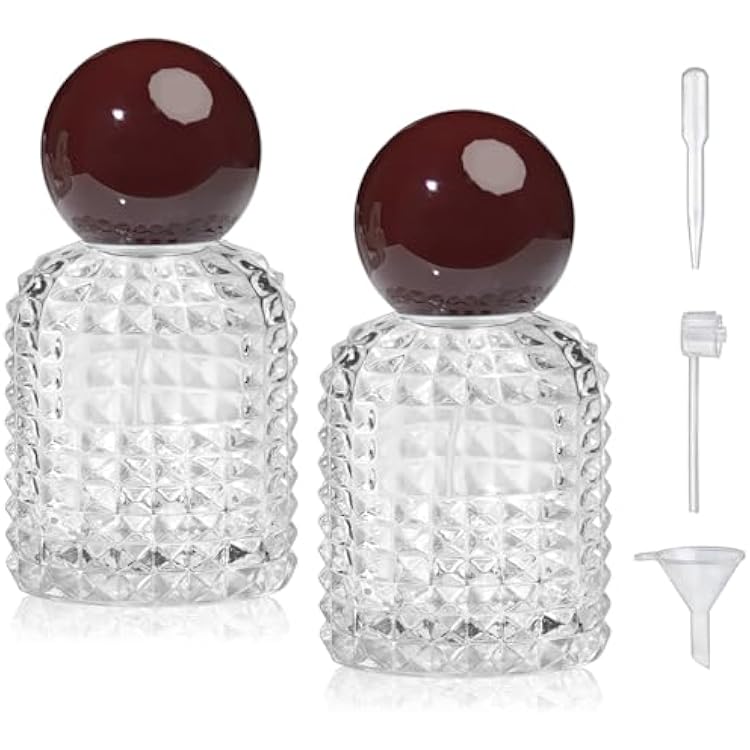 2Pack 30ml1Oz Glass Spray Bottles Perfume Atomizer,Vintage Glass Perfume Travel Refillable Spray Bottle Empty with 3 Kinds of Dispenser Brown