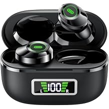 Wireless Earbuds, Bluetooth 5.5 Headphones Bass Stereo, Ear Buds with Noise Cancelling Mic, LED Display in Ear Earphones 80H Playtime, USB-C IP7 Waterproof Bluetooth Earbuds for Phones/Sports/Work