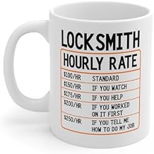 Funny Locksmith Coffee Mug Gifts, Lock Smith Hourly Rate Cup, Presents for Locksmiths