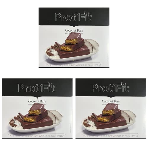 PROTIFIT - Low Calorie Coconut Crunch Protein Bar 3 Pack, High Protein, 15g Protein, Low Carb, Low Sugar, Ideal Protein Compatible, 7 Servings Per Box, 3 Pack