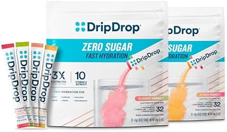 DripDrop Hydration Sugar Free Electrolyte Packets, Variety Pack, 64 Count