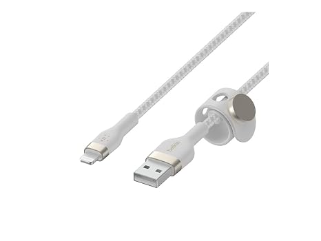 Belkin BoostCharge Pro Flex Braided USB Type A - Lightning Cable (1M/3.3FT), MFi Certified Charging Cable - White