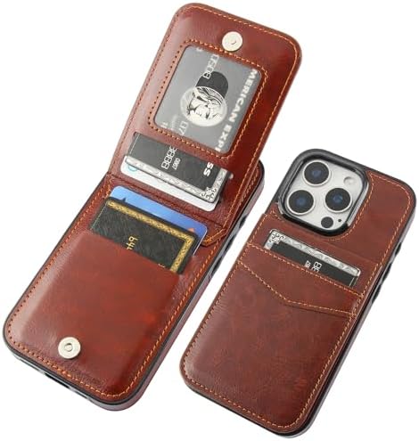 KIHUWEY Compatible with iPhone 16 Pro Case Wallet with Credit Card Holder, Flip Premium Leather Magnetic Clasp Kickstand Heavy Duty Protective Cover for iPhone 16 Pro 6.3 Inch (Brown)