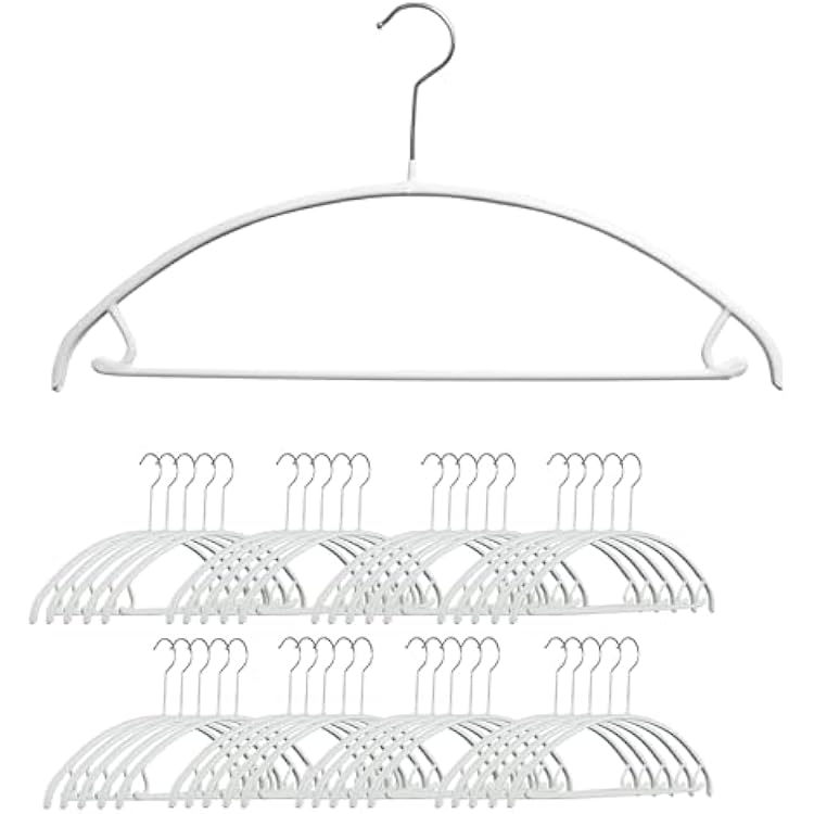 Mawa Narrow Petite Clothing Hangers, Steel Hanger with Non-Slip Coating, for Shirts, Dresses, Suits, Pants, Skirts, Camisoles, Jackets, 360-degree Rotatable Hook, White, Set of 40