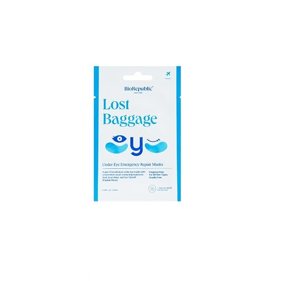 BioRepublic Lost Baggage Under Eye Emergency Repair Mask | Reduces Appearance of Lines, Bags, and Dark Circles Under Eyes | Organic Biocellulose Mask for Moisturization