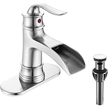FRANSITON Waterfall Faucet Bathroom Faucet Single Handle One Hole Brushed Nickel Finish Large Spout Lavatory Faucets (Brushed Nickel)