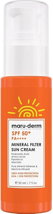 Maruderm%100 Mineral Filtre Güneş Kremi SPF 50+ PA++++ – Çinko Oksit ile Hassas Ciltler için Nazik Güneş Koruyucu, Hyaluronik Asit ile Nemlendirici, 50 ML