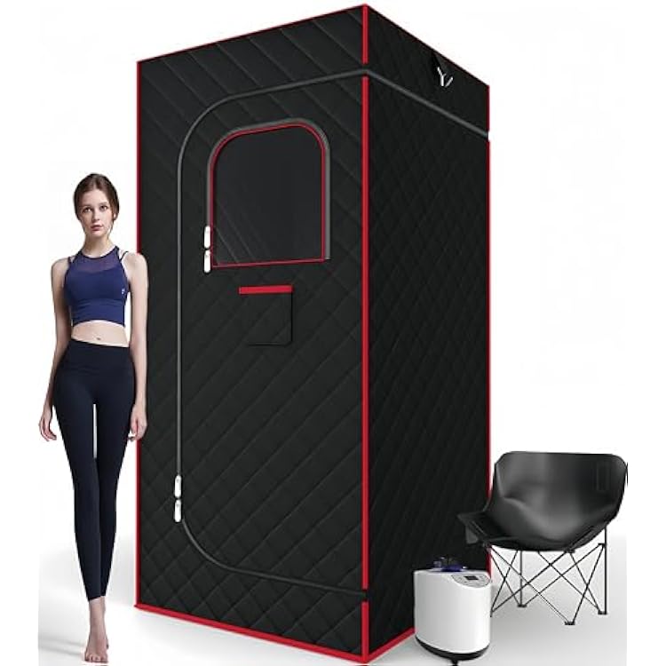 Portable Sauna Box, Steam Sauna Tent for Home, Four-Sided Full-Size Steam Sauna with 3 L Steamer, Chair, Remote Control, 2.6 X 2.6 X 5.9 Ft Large Space Sauna Room for Wellness & Relaxation