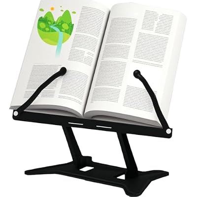 Book Stand, Adjustable Book Stand for Reading, Foldable Book Hoder Stand for Book Lovers Gifts Cookbook Stand with Elastic Page Clips for Textbook, Tablets, Laptops