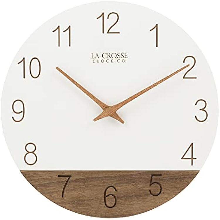 La Crosse Clock 404-3630B 12 inch Ivory Sierra Wood Quartz Analog Wall Clock