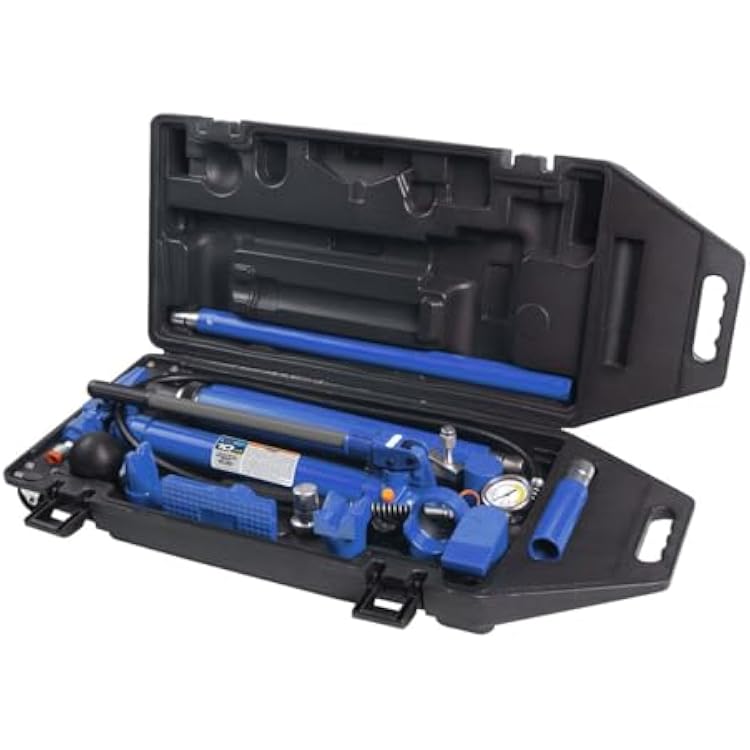 K Tool International XD63709 10 Ton Professional Body Repair Ram Kit for Garages, Repair Shops, and DIY, 20,000 lbs. Capacity, 8,050 PSI, Automatic Pump Overload, 12 Ton Spreader, Molded Case, Blue
