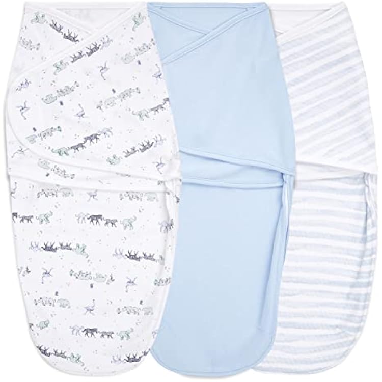 aden  anais Essentials Easy Swaddle Wrap Quick Change with Bottom Zipper, Snug Cotton Knit Baby Wrap Swaddle Blanket for Newborns, TOG 1.0, 3-Pack, Rising Star, 0-3 Months, SmallMedium