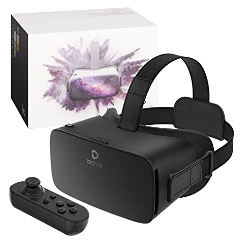 DESTEK V5 VR Headset for Phone wVR Gamepad, 128 Premium VR apps Included, Anti-Blue Eyes Protected HD Lenses, 110 FOV Virtual Reality Headsets for iPhone, Android Phone - Black