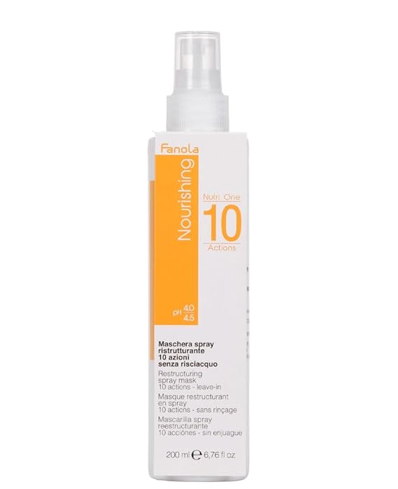 Fanola Restructuring Leave In Hair Mask for Damaged Hair - 10-in-1 Hydrating Spray Treatment - Heat Protectant for Dry & Frizzy Strands - Enriched With Milk Proteins & Argan & Linseed Oil (6.76 Fl oz)