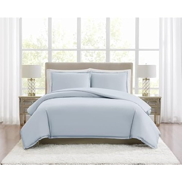 Borghese Roma 400TC Percale Cotton Light Blue Queen 3 Piece Duvet Set, Solid Themed, for Men and Women, Oeko-TEX Certified Confidence