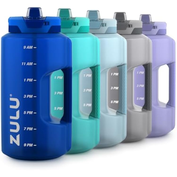 ZULU Goals 128oz Half Gallon Plastic Water Bottle with Straw and Time Marker | Large Reusable Jug with Handle and Leak Proof Lid for All Day Hydration, Gym and Outdoors, Gift Ready, Royal Blue