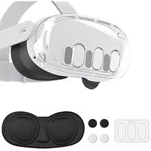 VR Accessories for Meta Quest 3, Anti-Scratch Plastic Protective Cover Shell Tempered Glass Lens Protector Joystick Caps Set Compatible with Oculus Quest 3