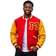 Hifa MJ King of Pop Thriller Red Wool Yellow Leather M Logo Varsity Letterman Rock Star Bomber Jacket