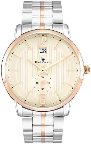 Rene Mouris Executive Quartz Watches for Men - 44MM 316L Stainless Steel Classic Watch - Sapphire Coated Mineral Crystal - 50M Waterproof Wrist Watches with 316L Stainless Steel Band.