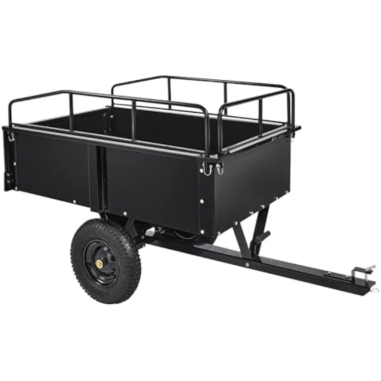 750 lbs Heavy-Duty Steel Dump Cart - 15 Cubic Feet Garden Utility Trailer with Removable Sides, Hand-Pull or Foot Pedal Dumping for ATVs, UTVs, Lawn Mowers, and Tractors