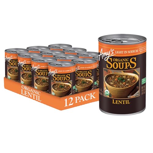 Amys Soup, Vegan, Gluten Free, Organic Lentil, Light in Sodium, 14.5 Ounce Pack of 12