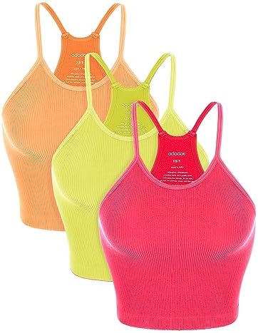ODODOS Womens Crop 3-Pack Seamless Rib-Knit Camisole Crop Tank Tops
