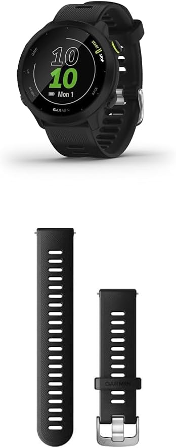 Garmin Forerunner 55 Easy to Use Lightweight GPS Running Smartwatch, Black & Quick Release Band (20 mm) - Black