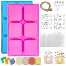 Soap Making Kit with 2 Silicone Molds, 48 Thank You Stickers, 48pcs Gift Tags, 48pcs Bags and 65ft Twine, DIY Handmade Soap Crafting Set for Beginners and Professionals