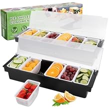 Fruit, Veggie & Condiment Caddy with Lid Dispenser Tray Garnish Station for Bartending & Serving Taco (2, 6 Compartment)