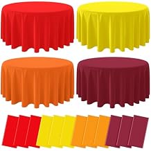 MASHAN 12Pcs 84 Inch Fall Disposable Tablecloth,Thanksgiving Plastic Tablecloths,Orange Brown Red Yellow Round Table Cover for Autumn Harvest Holiday Birthday Party Decoration