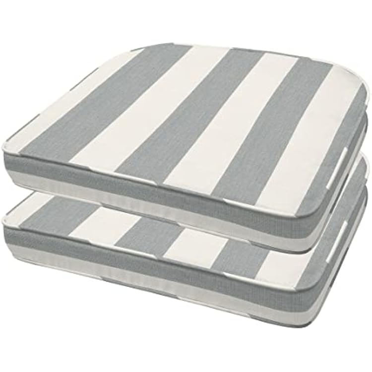 Honeycomb Outdoor Set of 2 Seat Pads, 21 x 18.5, Cabana Stripe Stone Grey Rounded Chair Cushions for Patio Furniture
