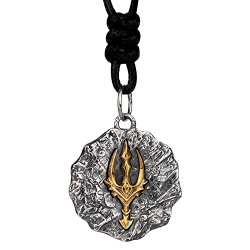 Two Tone 925 Sterling Silver Poseidon Trident Pendant Necklace Vintage Greek Jewelry for Men Women