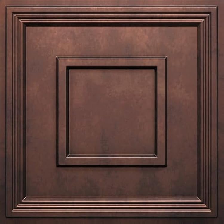 STICKGOO Glue Up Ceiling Tiles, 24x24 Inch PVC Decorative Drop Ceiling Tile Antique Copper 48 Sq. Ft, Pack of 12 Tiles