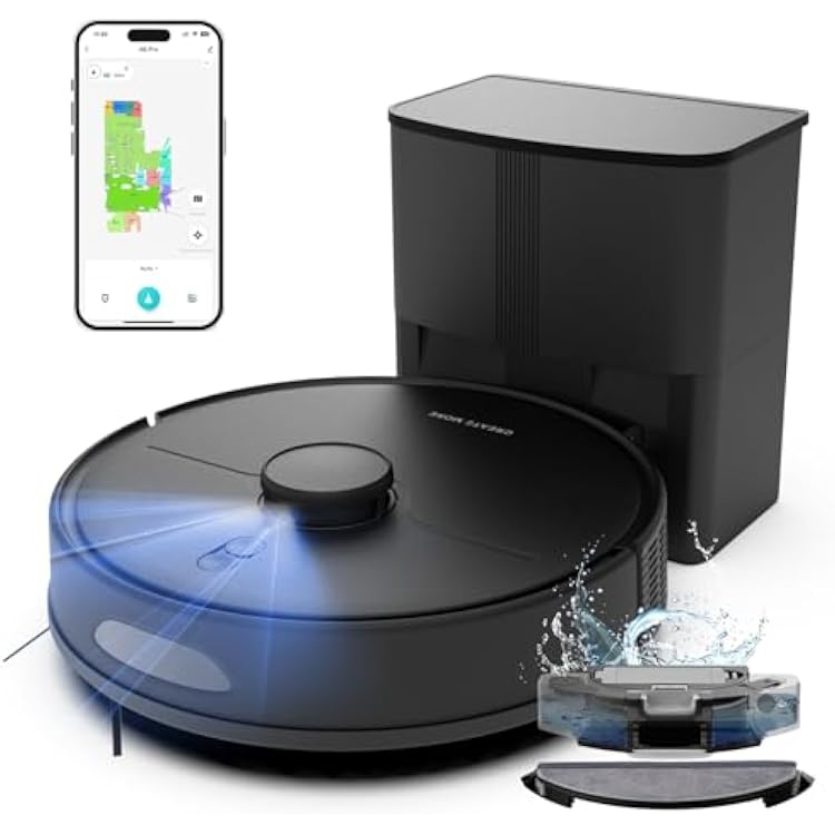 Self-Emptying Robot Vacuum and Mop, 6000Pa Powerful Suction, 90-Day Hands-Free,LiDAR Navigation, Smart Mapping, App & Alexa Control, Robotic Vacuum for Pet Hair, Carpets and Hard Floors