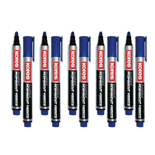 Kores Smoothline Permanent Markers, Blue, 10 Pack, Intense Ink, Fade Resistant and Quick Drying, Long Lasting, Non-Toxic, Smooth Writing for Office, School and Home