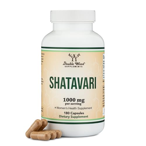 Organic Shatavari Capsules - 1,000mg Organic Shatavari Powder Per Serving 180 Capsules, 90 Day Supply for Hormone Balance and Prolactin Production Non-GMO, Gluten Free, Vegan Safe by Double Wood