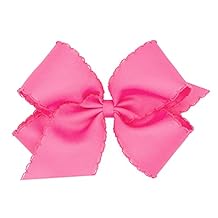 Wee Ones Girls' Classic Grosgrain Moonstitch Edge Hair Bow, No-Slip Hair Clip, Handmade, Hot Pink, King