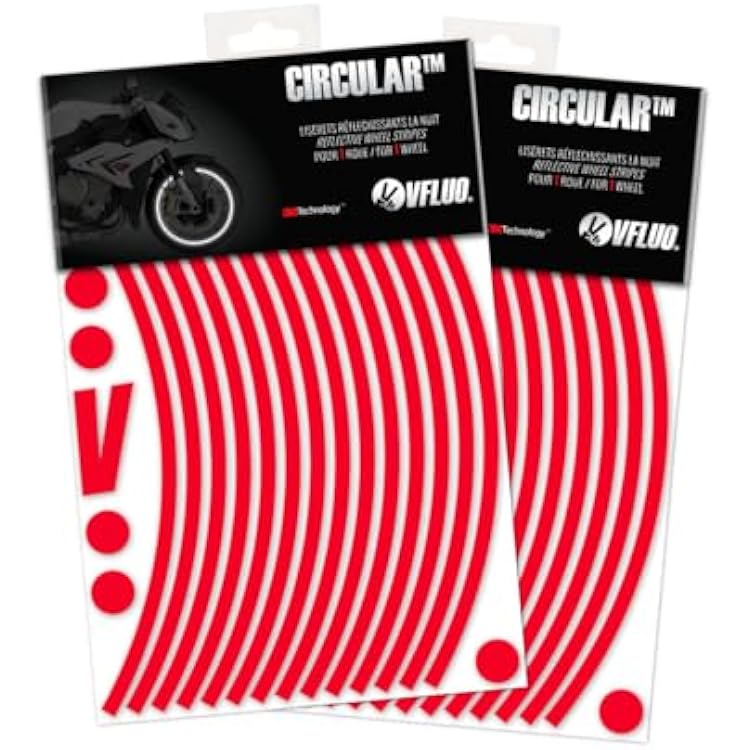 VFLUO - 2 x Motorcycle Reflective Wheel Stripes kit, 2 Wheels Rim Stickers Pack, 3M TechnologyTM - High lateral Visibility, Discreet and Design, Easy Installation