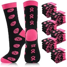12 Pairs Pink Ribbon Socks Bulk Breast Cancer Awareness Support Pink Out Day Football Volleyball Compression Socks
