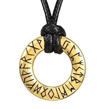 RWQIAN Viking Rune Necklace,Leather Necklace with Nordic Runes Pendant for Men,Norse Viking Jewelry with Adjustable Leather Rope